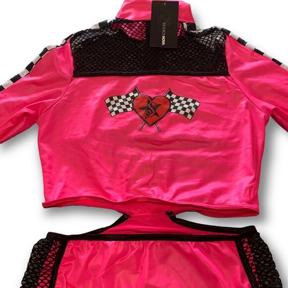Checkered Mini Dress Fashion Nova The Finish Line Costume Pink Racer Girl Large - Picture 10 of 12